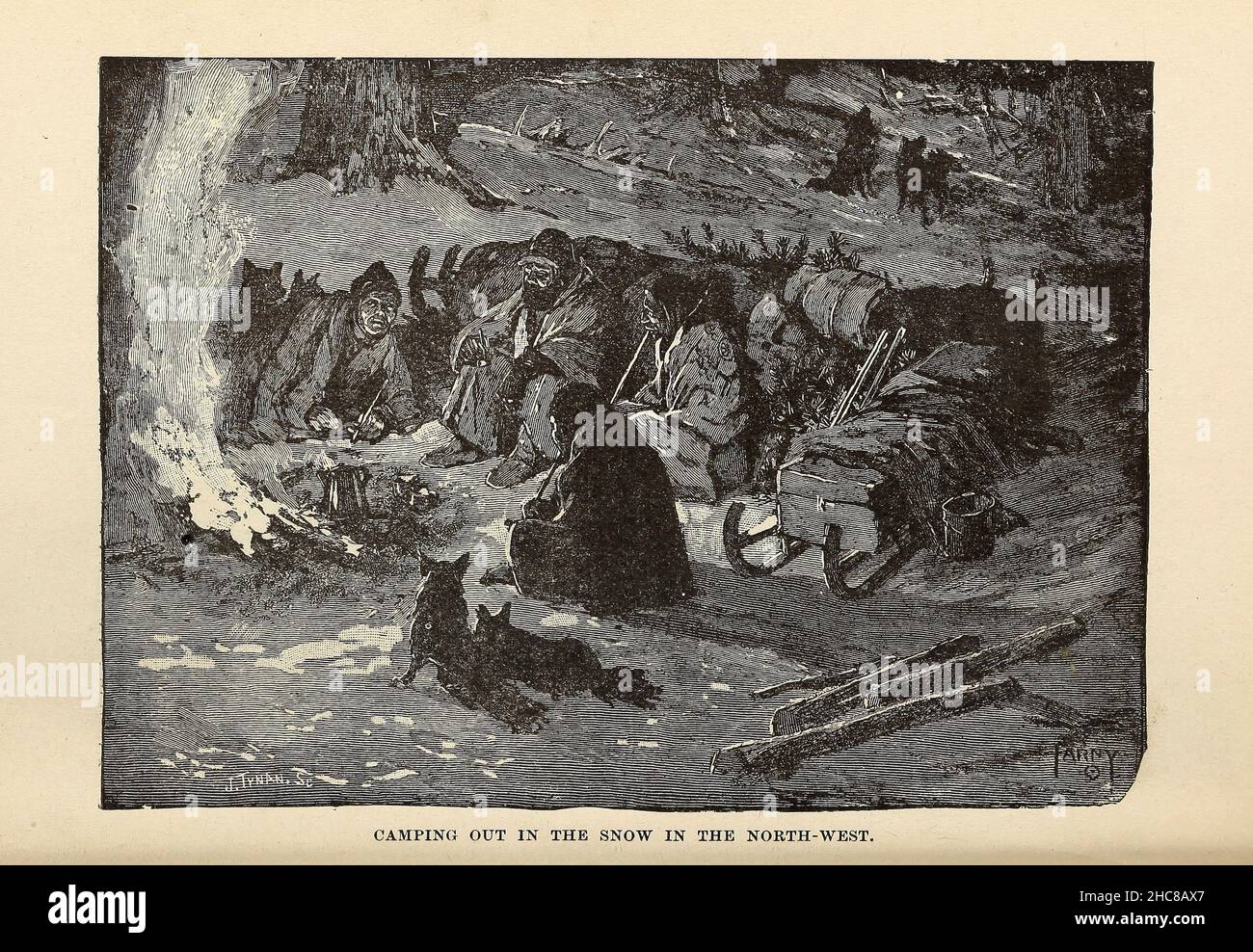 Camping dans la neige dans le nord-ouest à partir du livre « les races indigènes de l'Amérique du Nord » édité par William Henry Withrow, 1895 Banque D'Images