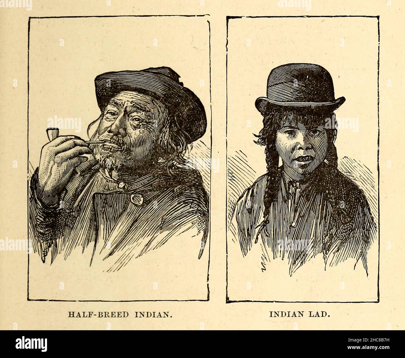 Half Bread Indian (à gauche) et Indian LAD (à droite) du livre « The native races of North America » édité par William Henry Withrow, 1895 Banque D'Images