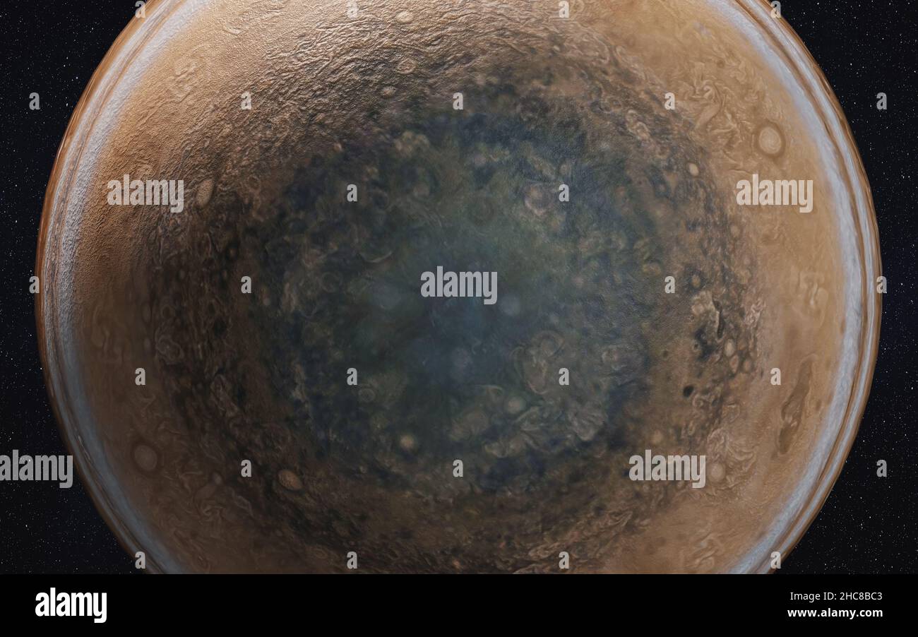 Jupiters pôle sud quelque part dans l'espace.3D rendu de l'illustration.Éléments de cette image fournis par la NASA. Banque D'Images
