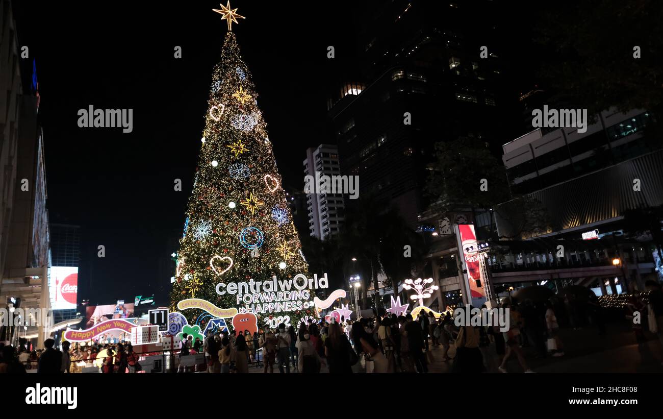 Décorations de Noël Central World Rama I Road Bangkok Thaïlande Night Lights Banque D'Images