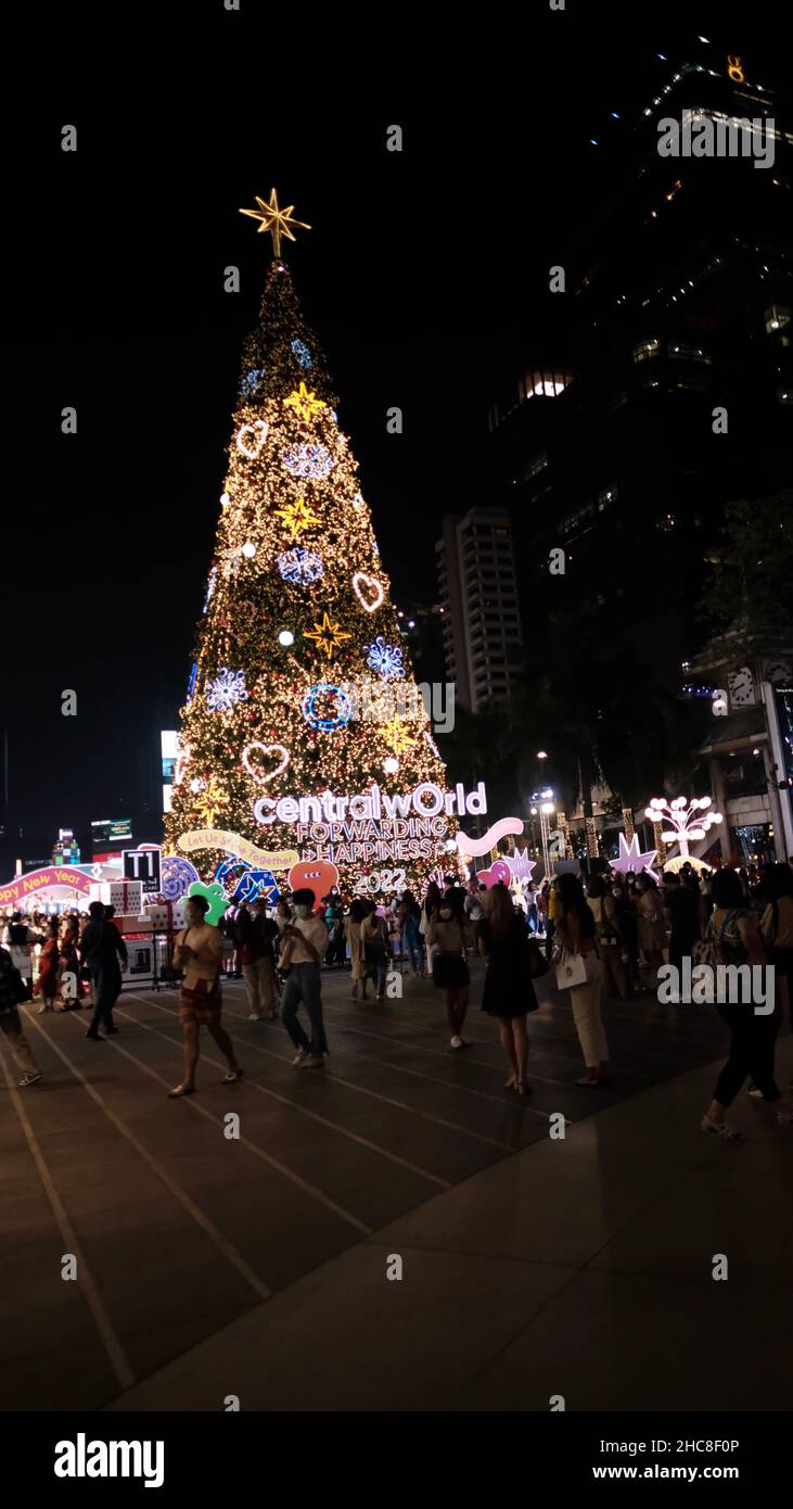 Décorations de Noël Central World Rama I Road Bangkok Thaïlande Night Lights Banque D'Images