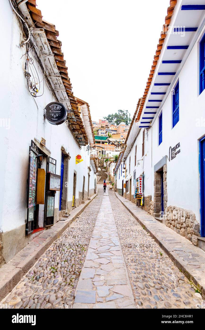 Une rue à San Blas, Cusco, Vallée Sacrée, Pérou Banque D'Images