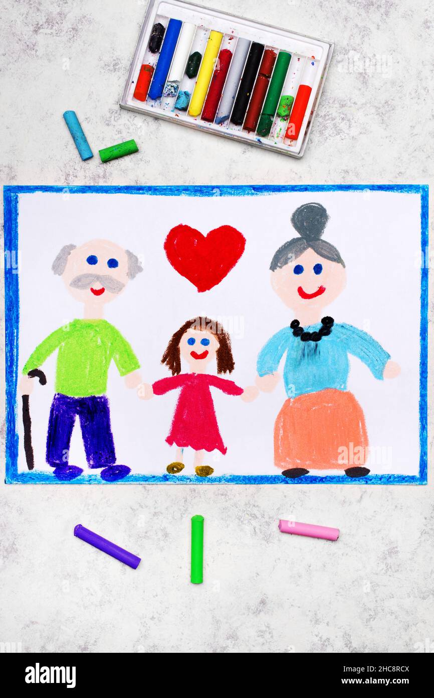 Dessin Colore Carte De Fete Des Grands Parents Grand Mere Souriante Grand Pere Et Petite Fille Photo Stock Alamy