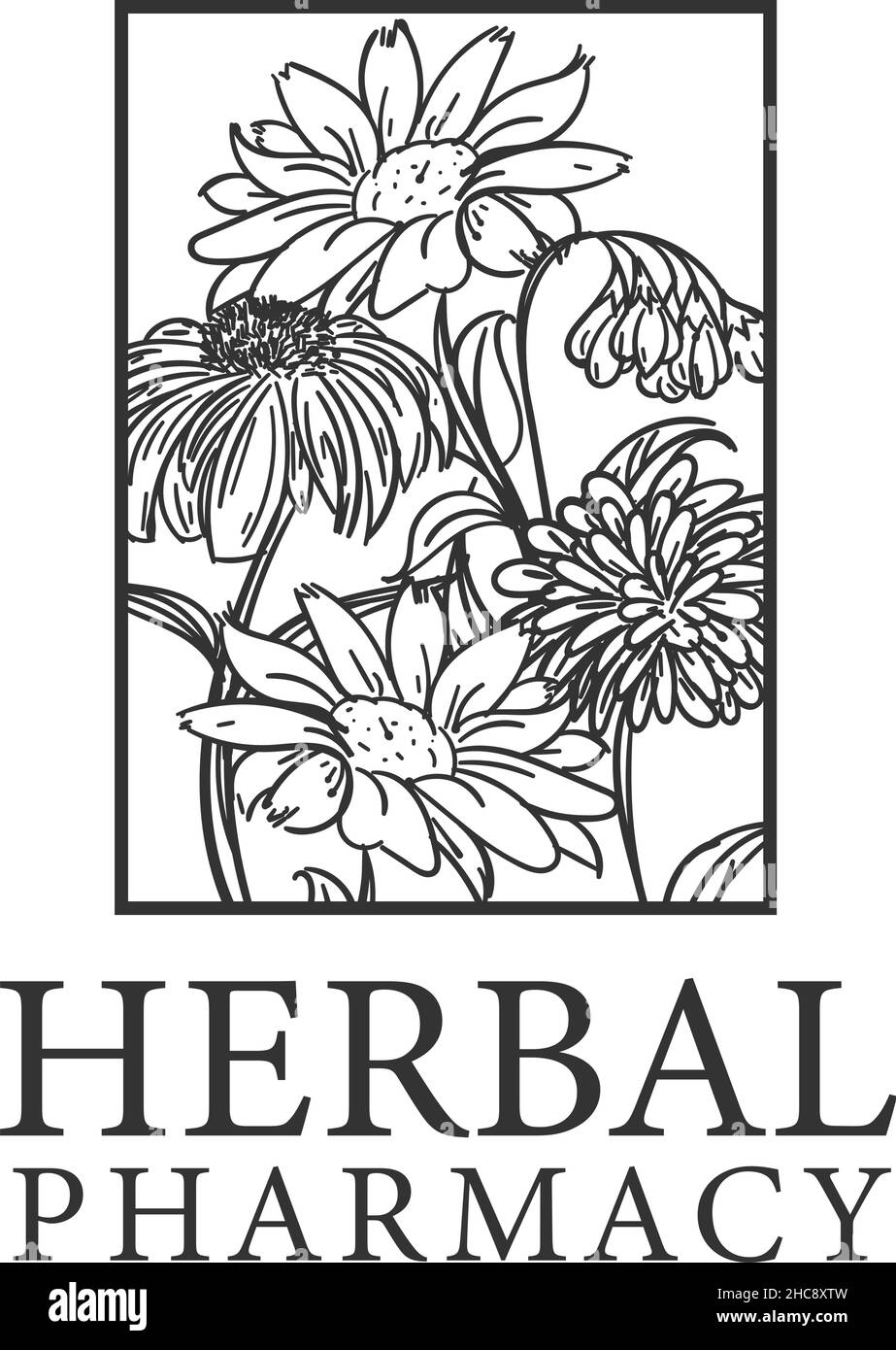 Design moderne du logo de soin DE LA PHARMACIE À BASE DE PLANTES Illustration de Vecteur