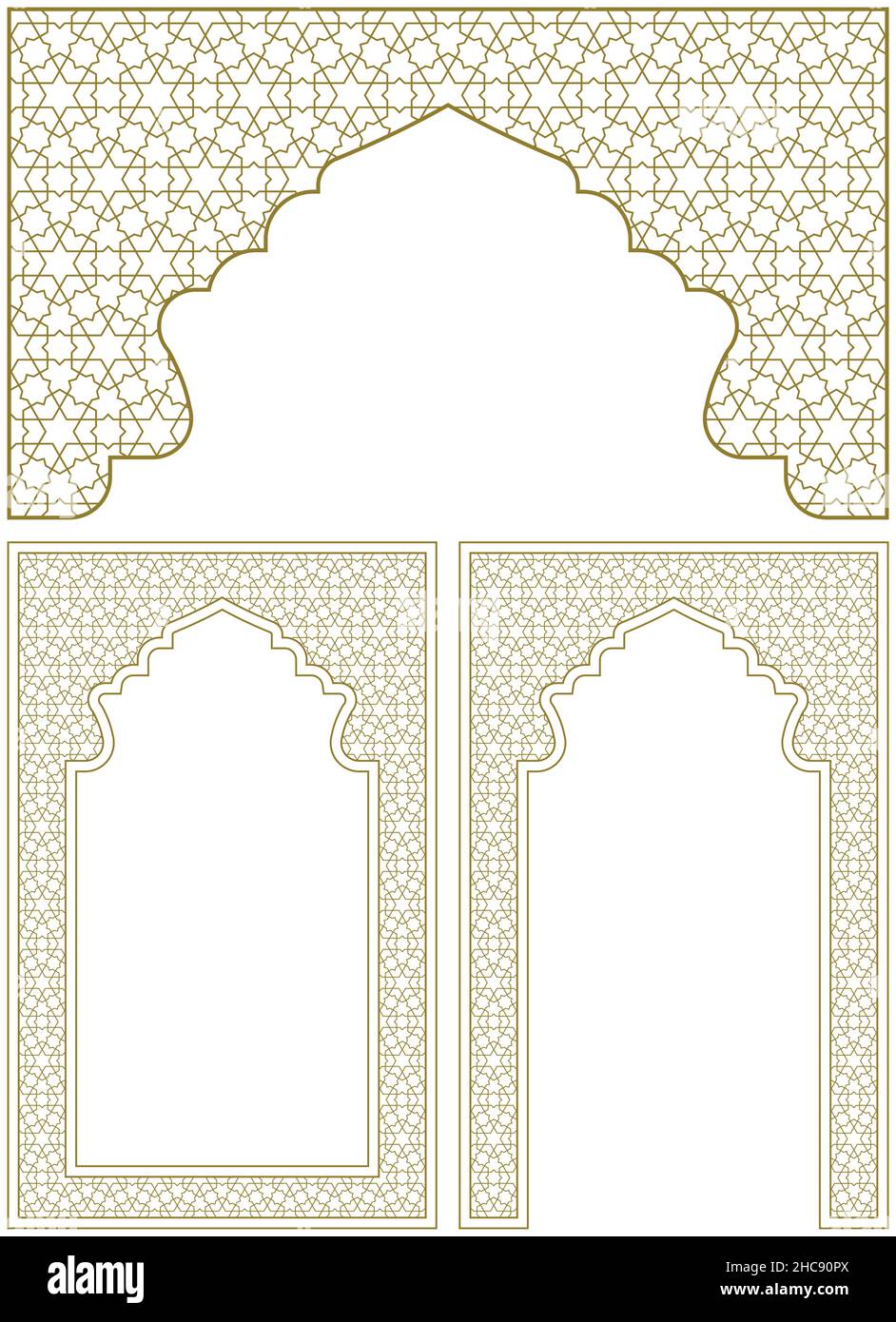 Ensemble de trois éléments de conception.Deux cadres et une arche .Décoration de style géométrique arabe Illustration de Vecteur