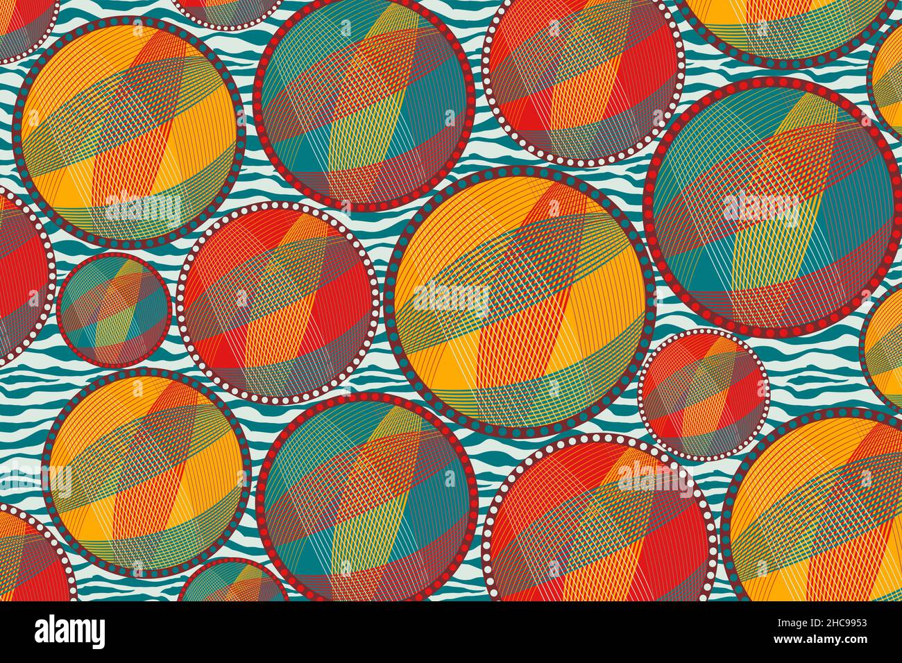 Tissu African Wax Print, ornement ethnique fait main pour votre conception, cercles ethniques afro et motifs tribaux éléments géométriques.Texture vectorielle, Afrique Illustration de Vecteur