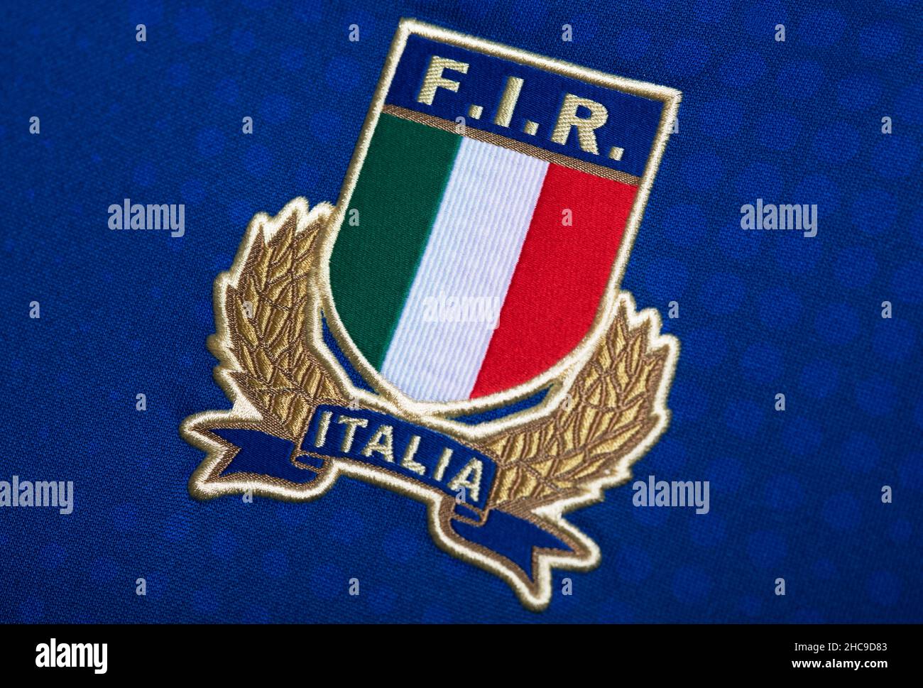 Gros plan sur le maillot de l'équipe nationale de rugby italienne Banque D'Images