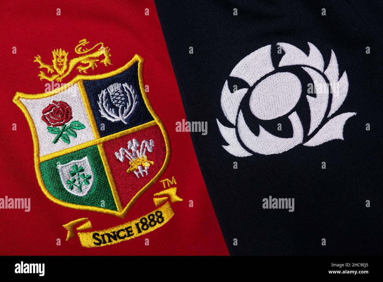 Gros plan des Lions britanniques et irlandais et du maillot d'Écosse Banque D'Images