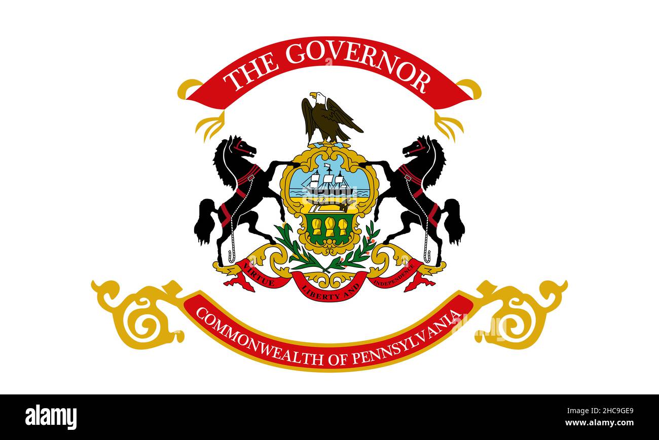 Vue de dessus du gouverneur de Pennsylvanie, drapeau des États-Unis, pas de mât.Mise en page Plan Design arrière-plan drapeau Banque D'Images