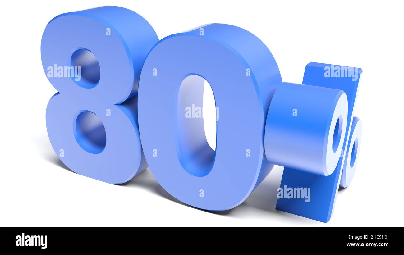 Bannière bleue de 80 % sur fond blanc - illustration de rendu 3D Banque D'Images