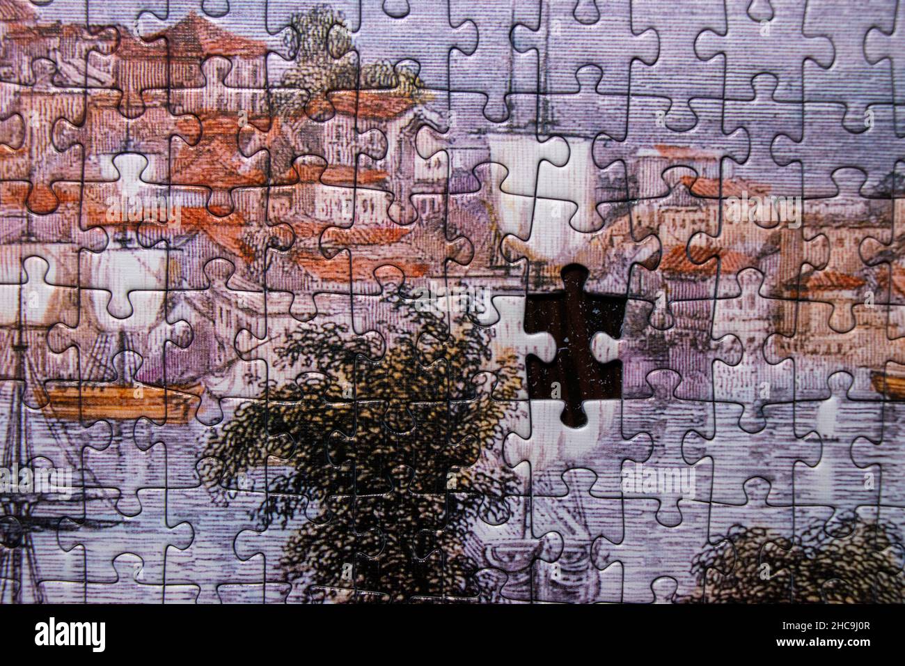 Fond de puzzle, une dernière pièce manquante uniquement.Concept de tâche  presque terminée, solution et complète Photo Stock - Alamy