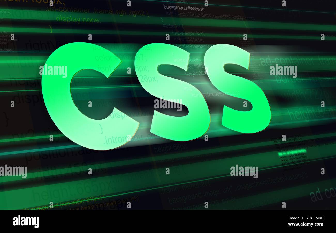 Un thème de couleur verte avec un grand titre principal au centre de l'illustration et le code de script derrière Banque D'Images