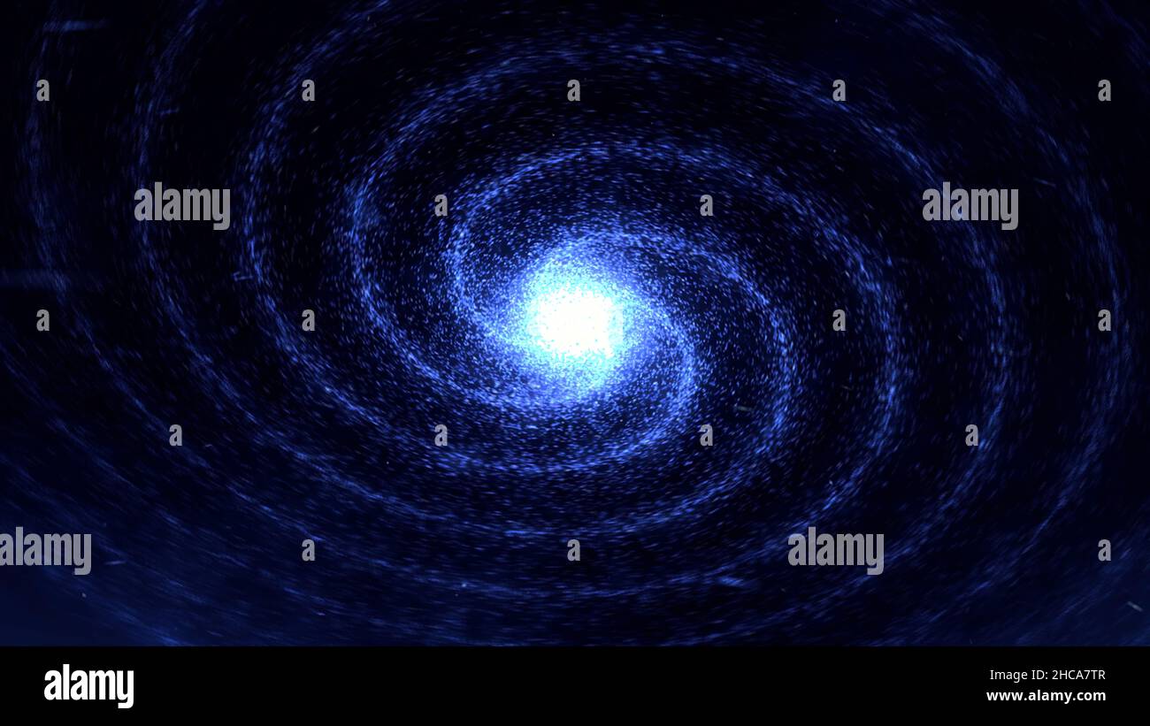 Galaxie spirale bleue abstraite brillante tournant sur fond noir, boucle sans couture.Des étoiles éblouissantes qui tournent autour de la sphère de la lumière néon. Banque D'Images