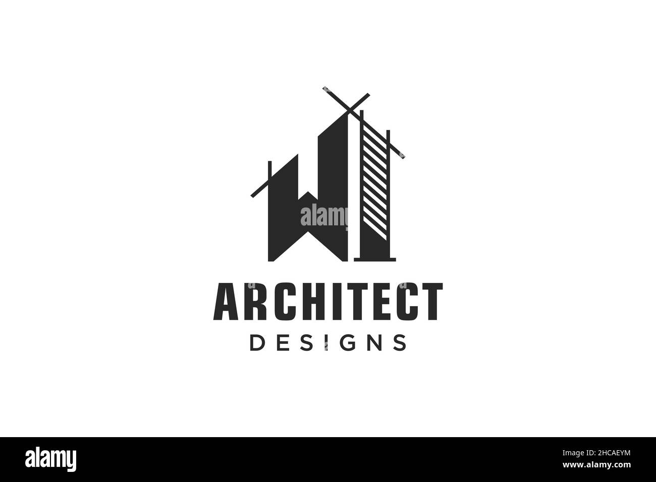 Lettre W simple bâtiment moderne architecture logo design avec ligne art gratte-ciel Illustration de Vecteur
