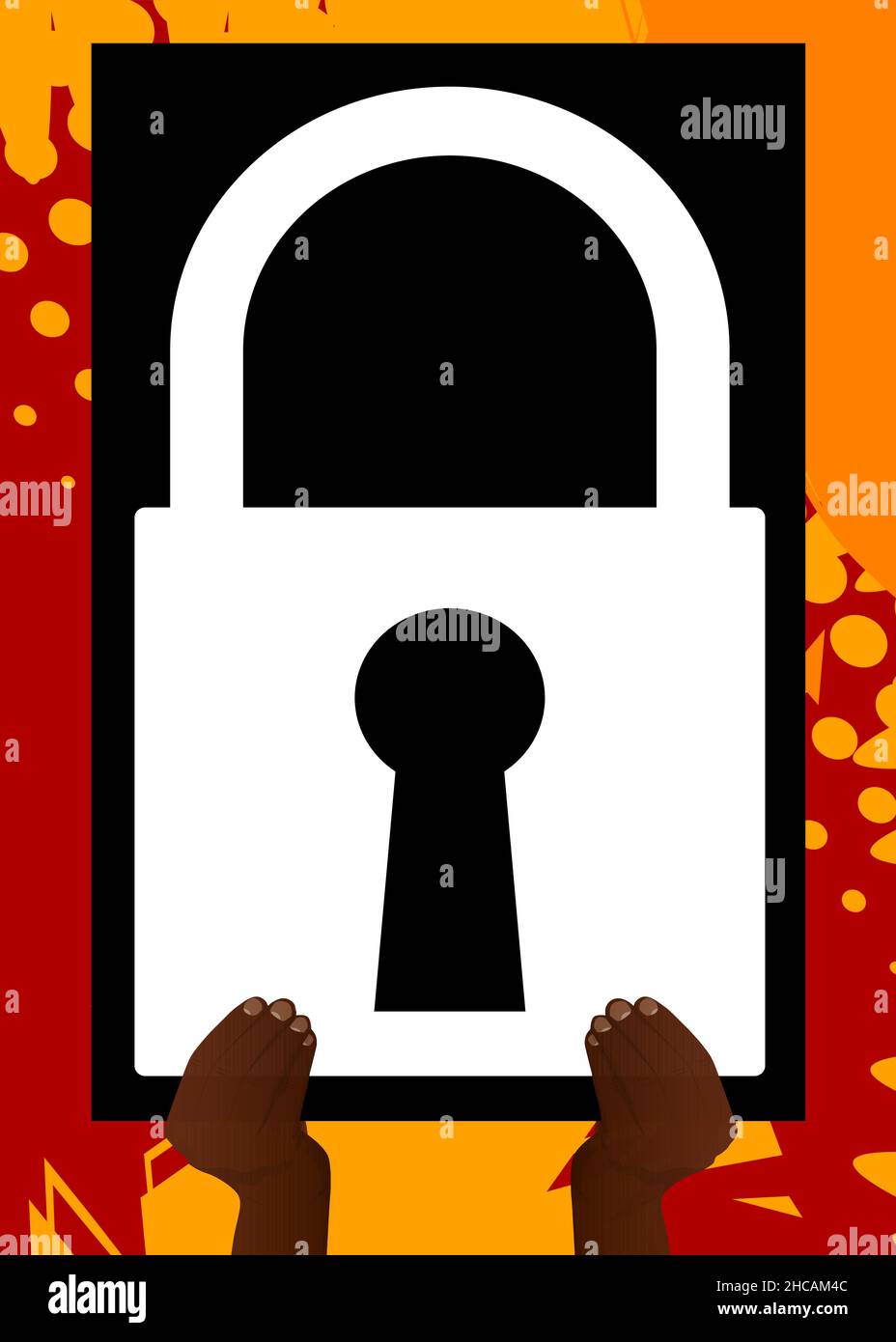 Bandeau de main avec icône cadenas.Homme montrant un panneau d'affichage.Sécurité, concept de sécurité. Illustration de Vecteur