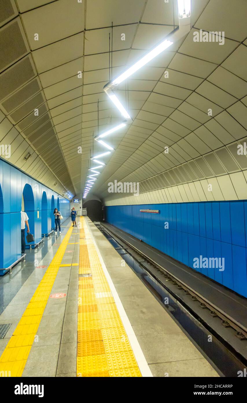 Intérieur de la station de métro Baykonur à Almaty, Kazakhstan, Central, Asie Banque D'Images