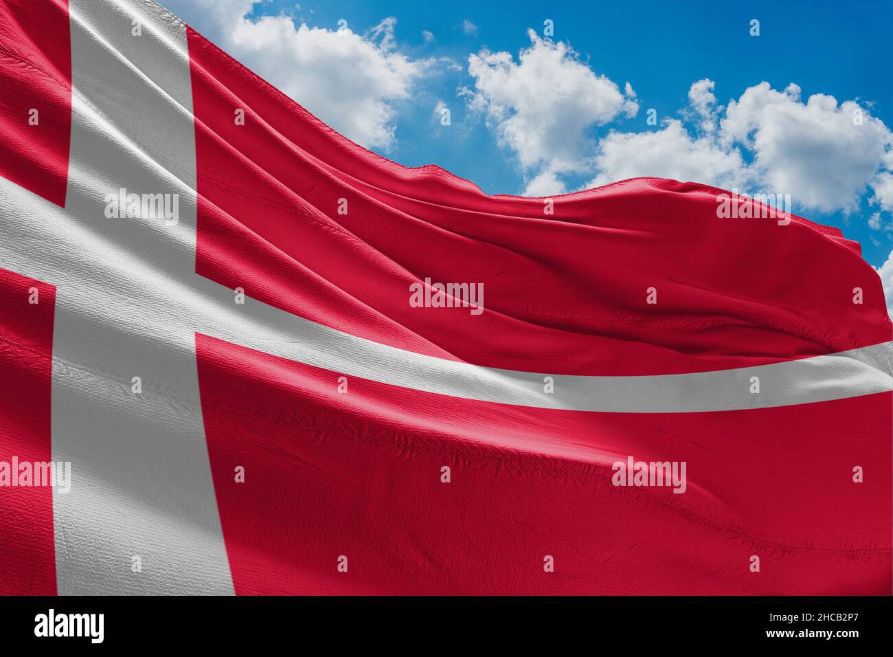 Drapeau du Danemark le drapeau du Danemark est rouge avec une croix scandinave blanche qui s'étend jusqu'aux bords du drapeau; Banque D'Images