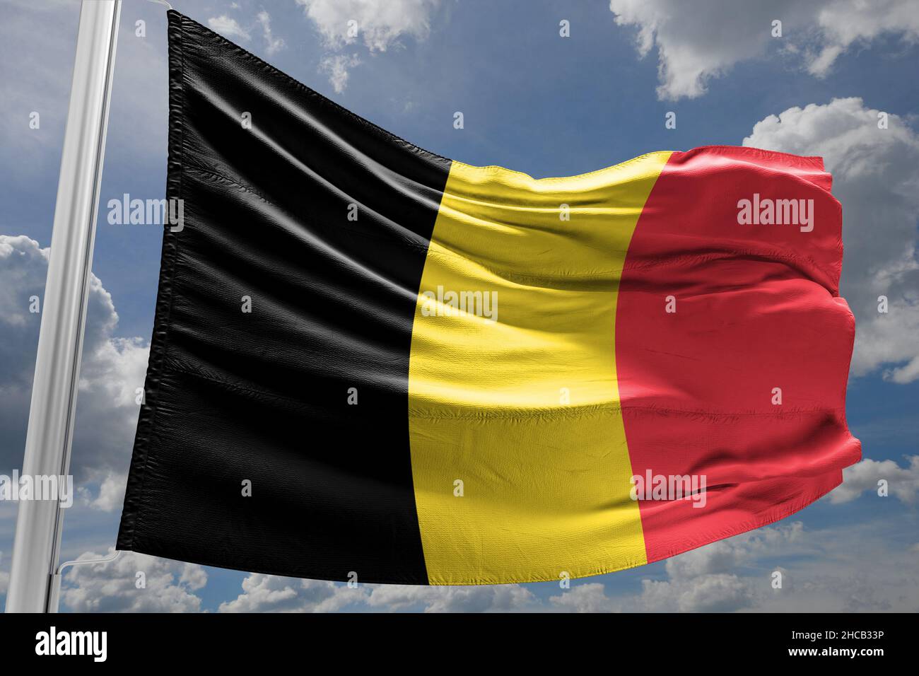 Le drapeau de la Belgique est un tricolore composé de trois bandes verticales égales affichant les couleurs nationales de la Belgique : noir, jaune et rouge Banque D'Images