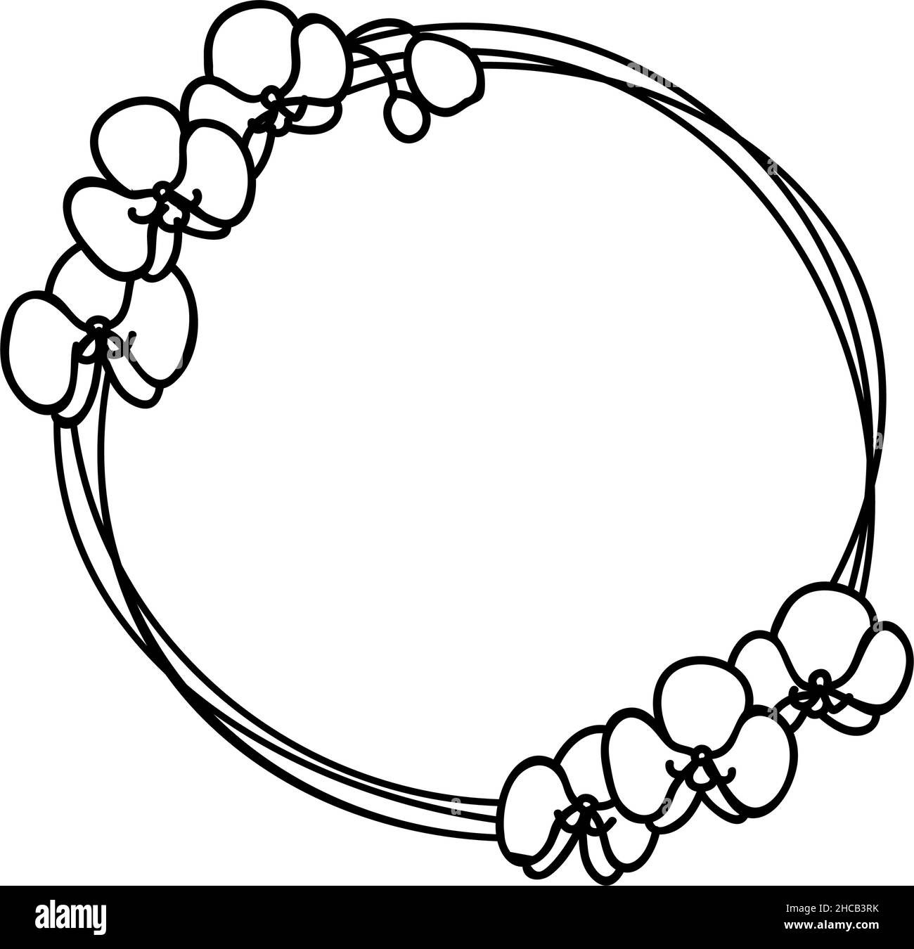 Illustration vectorielle Doodle d'une couronne stylisée avec fleurs d'orchidées.Cadre floral rond pour votre texte Illustration de Vecteur