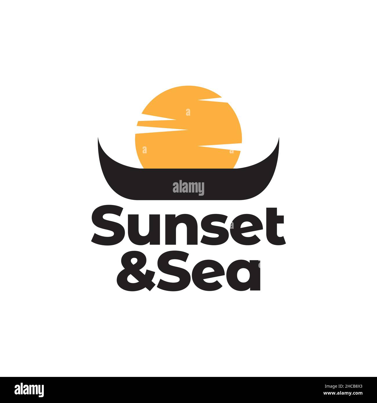 bateau en bois avec coucher de soleil logo design vecteur graphique symbole icône signe illustration idée créative Illustration de Vecteur