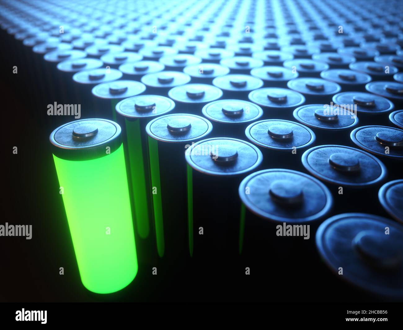 Illustration 3D, concept de recyclage de batterie, énergie renouvelable. Banque D'Images