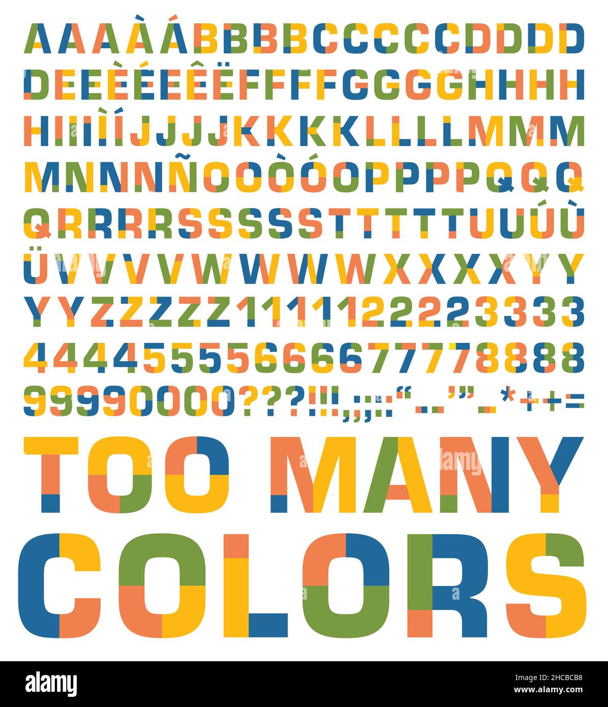 Jeu de couleurs unies avec des alternatives pour chaque glyphe.Facile à personnaliser Illustration de Vecteur