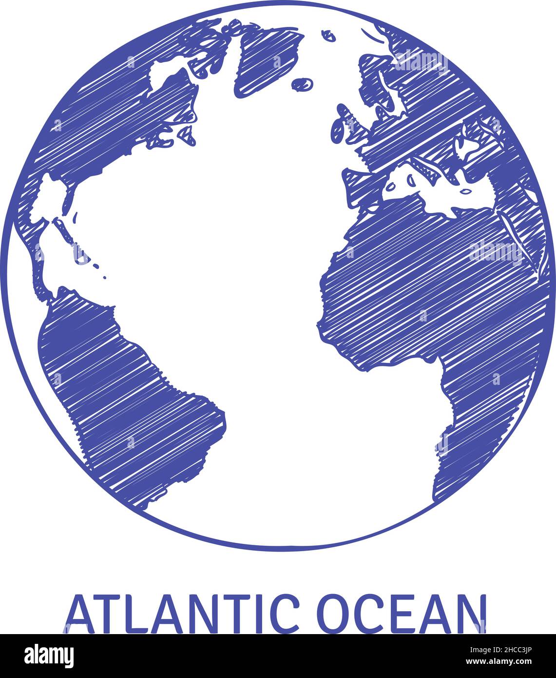 Esquisse de l'océan Atlantique.Symbole de globe à la main Illustration de Vecteur