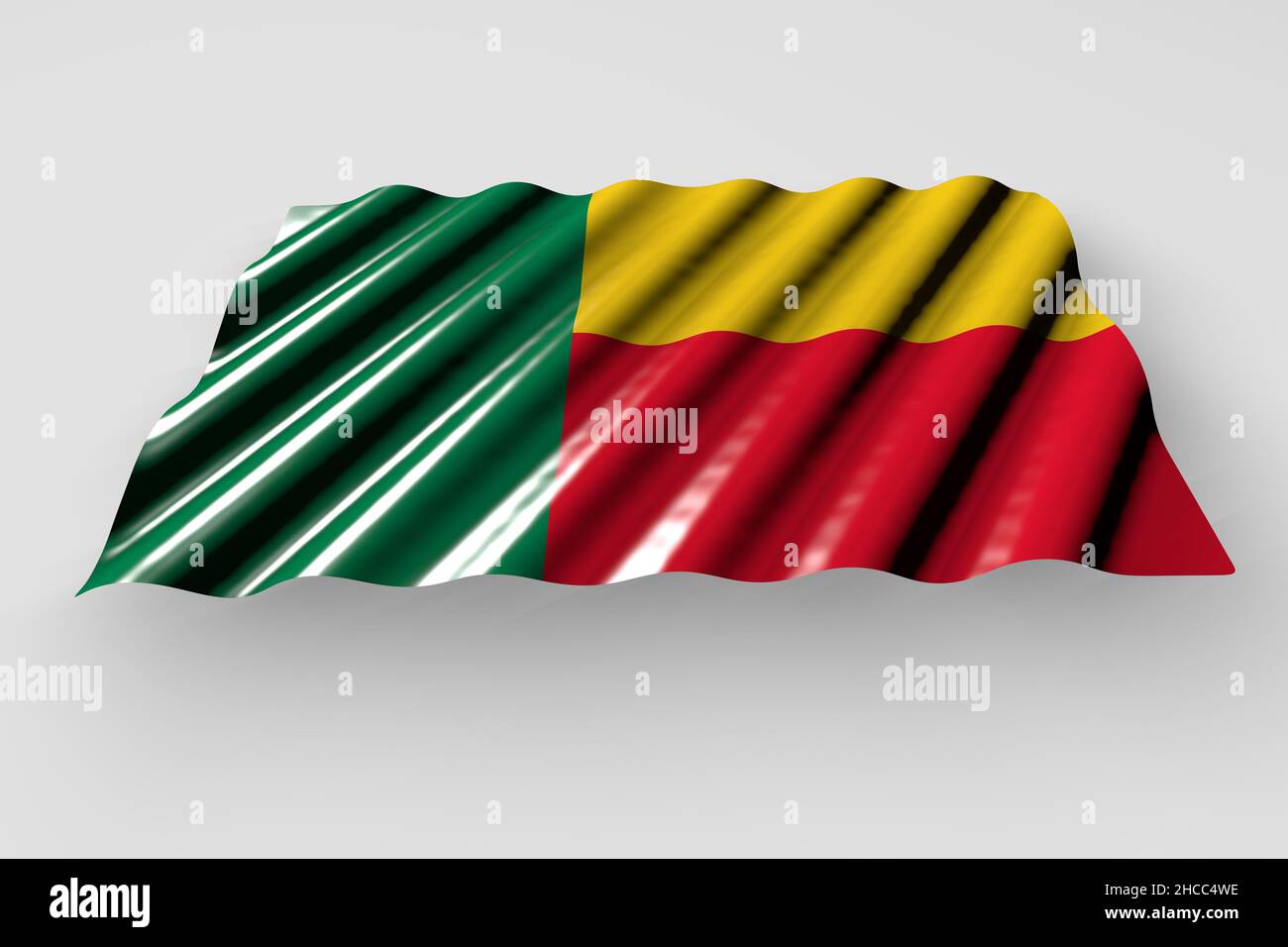Joli drapeau brillant du Bénin avec de grands plis isolés sur gris - n'importe quel drapeau de fête 3D illustration Banque D'Images Joli drapeau brillant du Bénin avec de grands plis isolés sur gris - n'importe quel drapeau de fête 3D illustration Banque D'Images