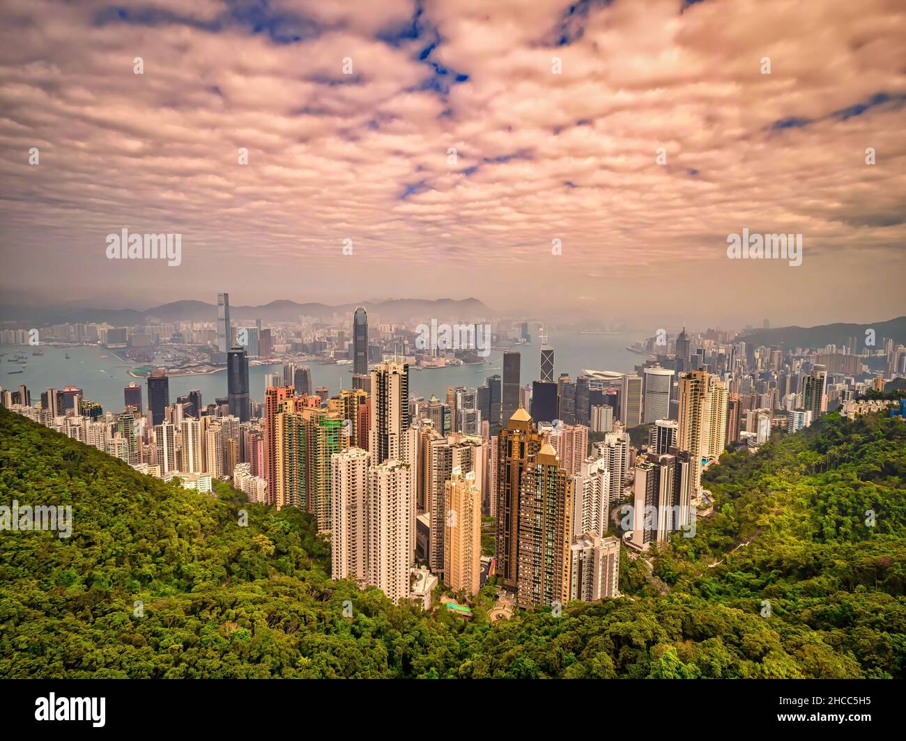 Vue aérienne de nuit de la région administrative spéciale de Chine de Hong Kong Banque D'Images