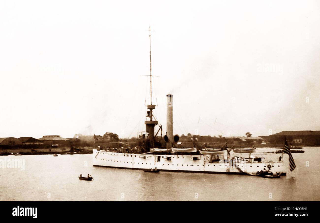 Navire de guerre américain, Shanghai, Chine, début 1900s Banque D'Images