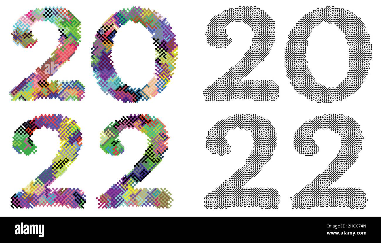 Nouvelle année 2022, les nombres écrits en police faits de lignes de labyrinthe.Chiffres abstraits de la nouvelle année.Vecteur isolé sur fond blanc Illustration de Vecteur
