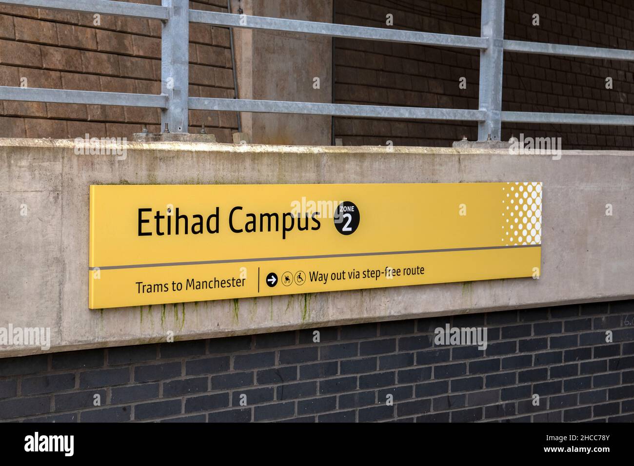 Panneau d'affichage Tram Etihad Campus zone 2 à Manchester Angleterre 8-12-2019 Banque D'Images