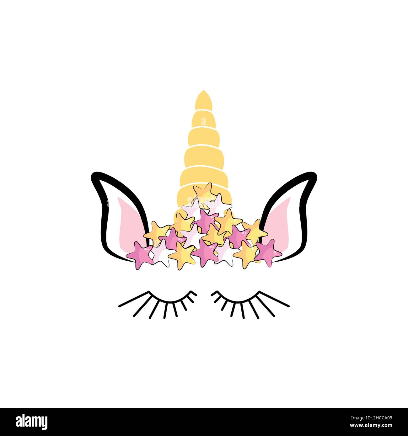 Corne de licorne avec fleurs et cils arc-en-ciel, langes.Carte, invitation Illustration de Vecteur
