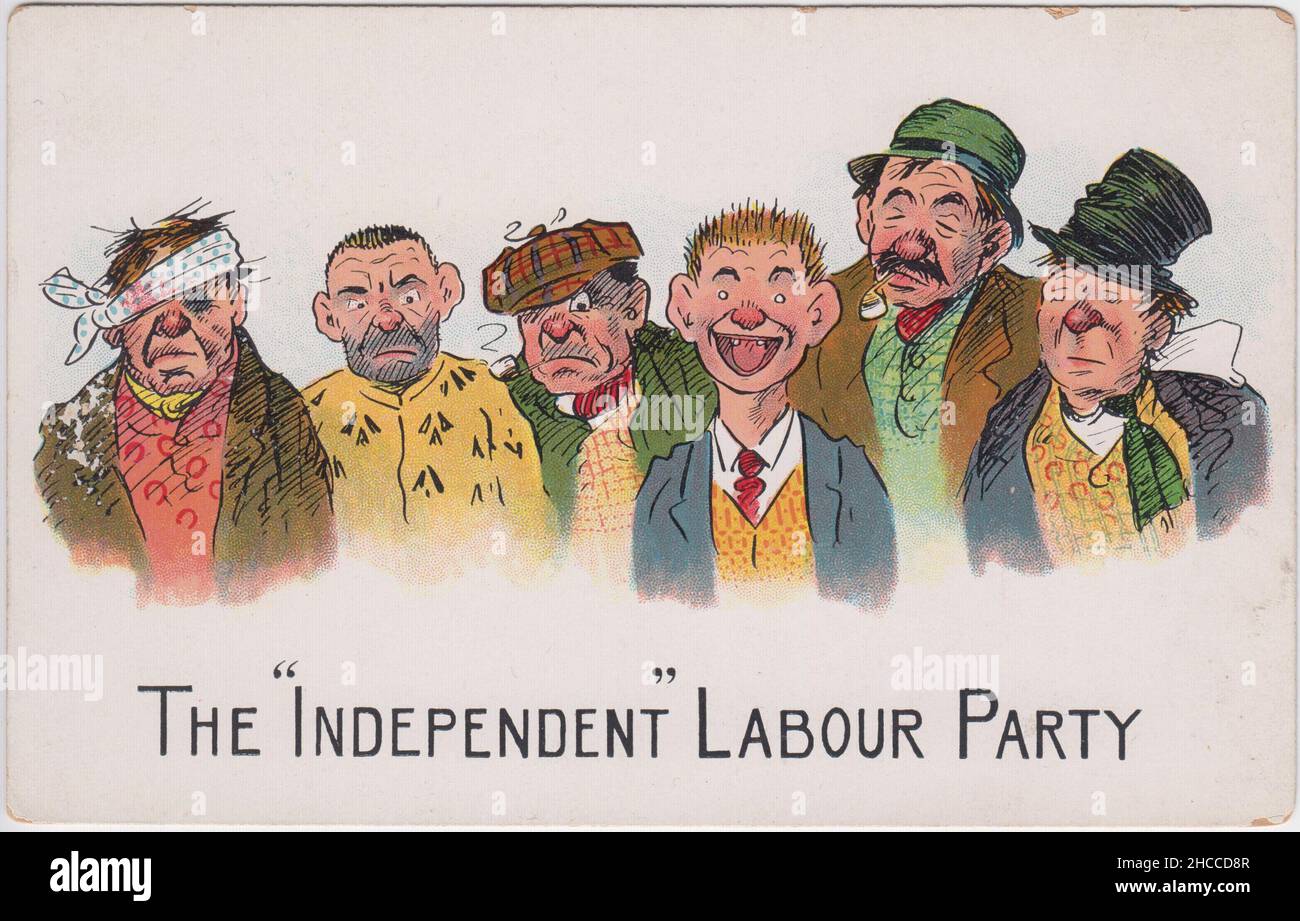 « The 'Independent' Labor Party » : caricature montrant six hommes suspects, dont un condamné, un ivre et quelqu'un qui semble avoir été battu Banque D'Images