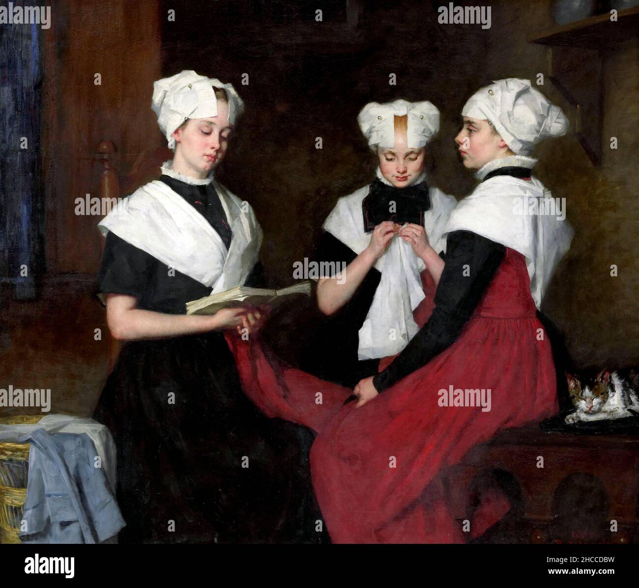 Trois filles de l'orphelinat d'Amsterdam par Thérèse Schwartze (1851-1918), huile sur toile, 1885 Banque D'Images
