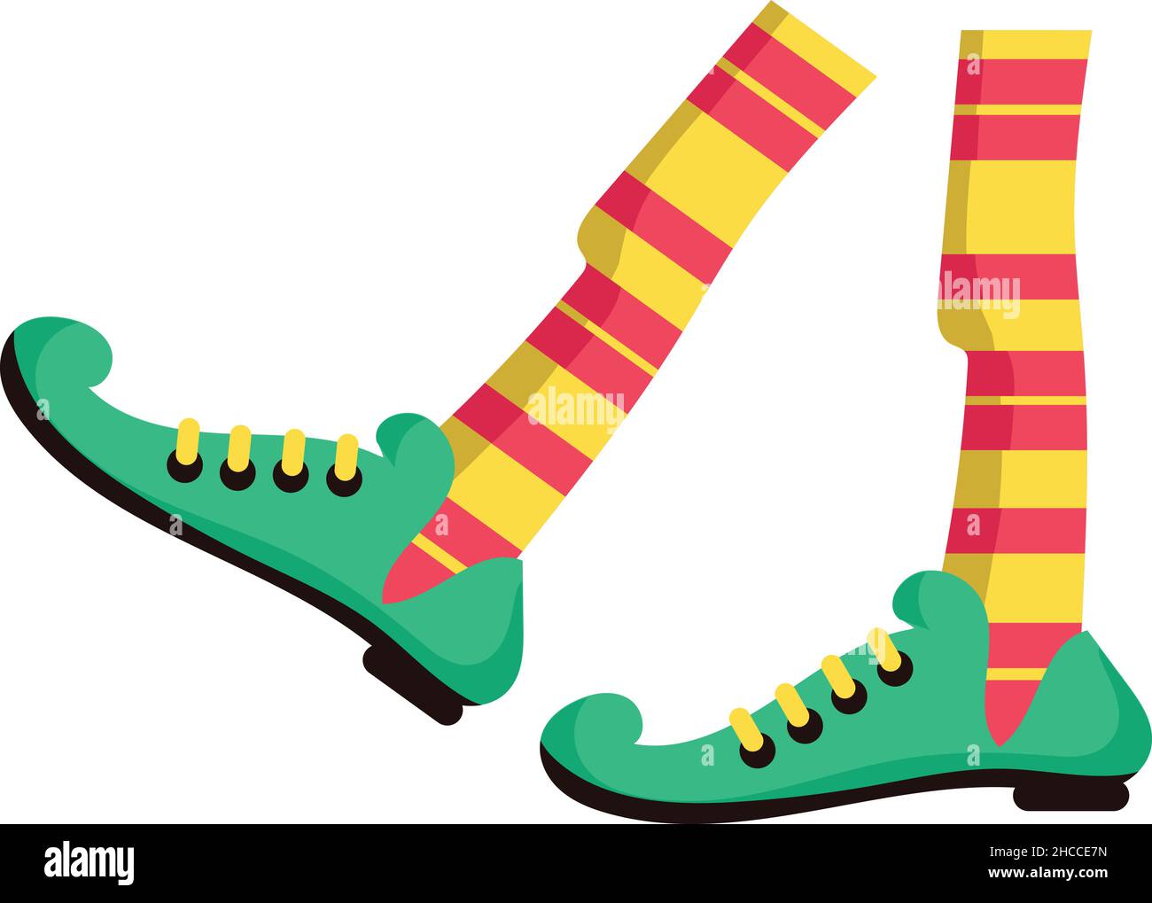 Pieds d'orf de Noël.Rayures jambes drôles de l'aide de santa Illustration de Vecteur