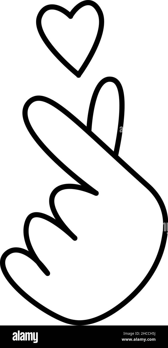 Mascotte K-pop.Symbole coeur de main.Style musical populaire coréen.Concept K-POP d'enregistrement musical.Illustration vectorielle de style doodle - isolée.Cultur coréen Illustration de Vecteur