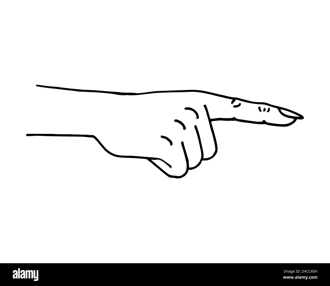 Main femelle pointant vers l'esquisse de direction droite.Illustration eps isolée à vecteur d'art en ligne Doodle Illustration de Vecteur