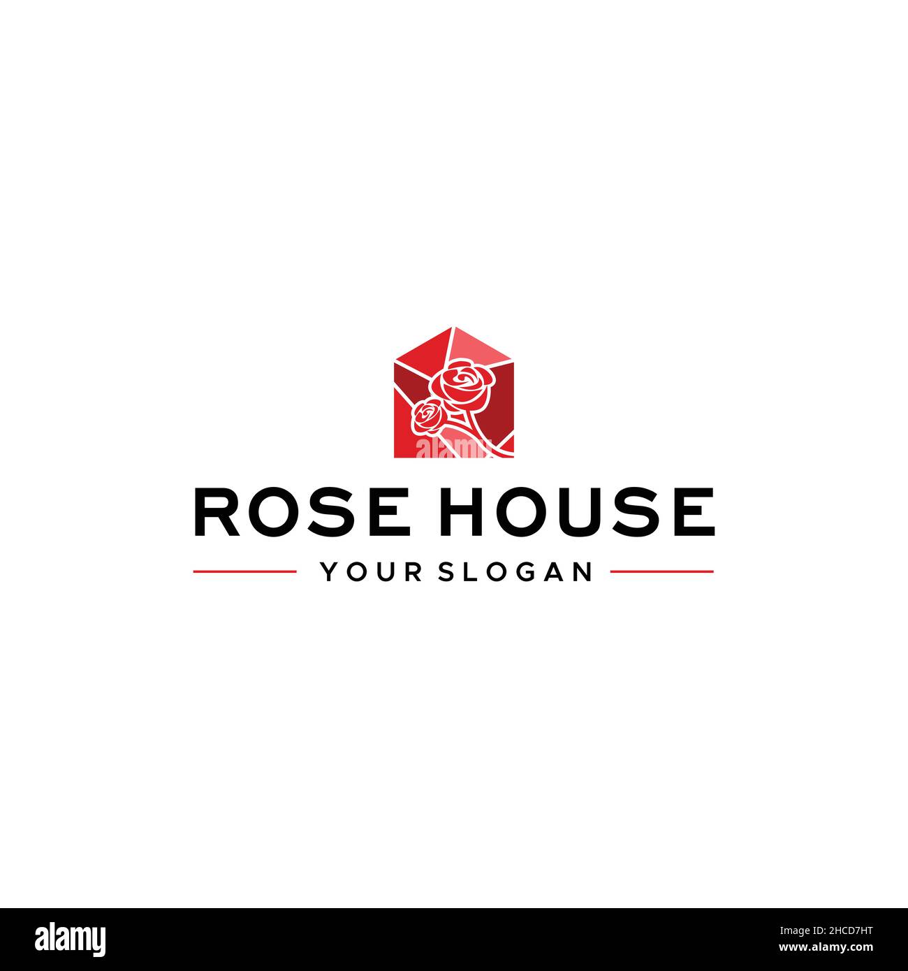 Design moderne et plat et coloré AVEC logo EN forme de FLEUR ROSE HOUSE Illustration de Vecteur