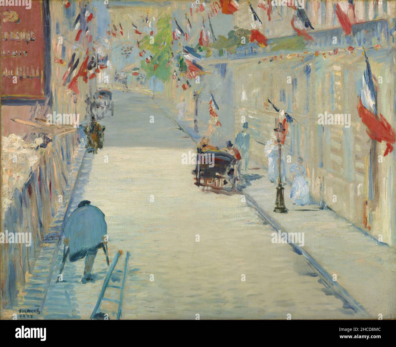 La rue Mosnier avec les drapeaux d'Édouard Manet.Le tableau montre la rue Mosnier, aujourd'hui la rue de Berne, qui est surplombée par le studio de Manet au 4 rue de Saint-Pétersbourg, ornée de drapeaux français pour la première fête nationale du 30 juin 1878, la Fête de la paix Banque D'Images