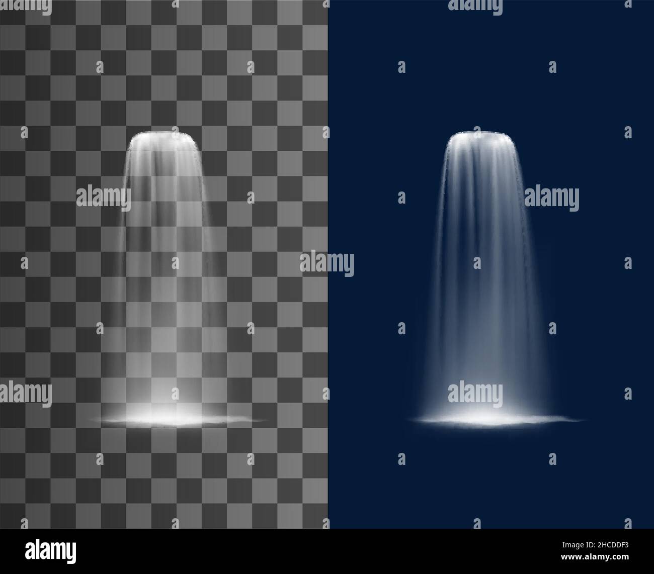 Cascade en cascade d'eau tombant avec des éclaboussures, écoulement vectoriel réaliste de fontaine.Jets d'eau de la fontaine ou saupoudrer le flux avec des plateaux de versement d'AQ Illustration de Vecteur