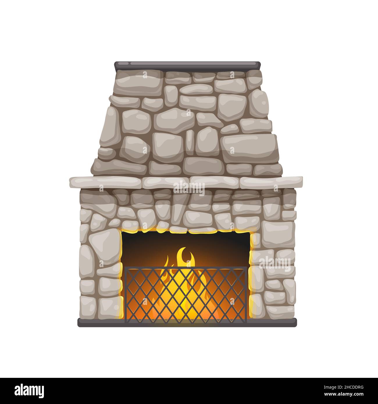 Cheminée en pierre ou poêle à feu avec cheminée et flammes en feu ...