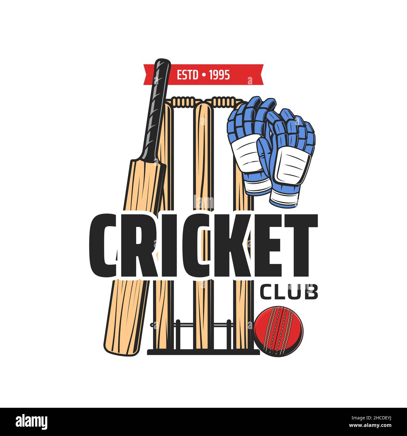 Icône de club de cricket, badge de ligue d'équipe de sport ou emblème de tournoi, vecteur.Équipement de championnat de cricket et joueurs uniforme de sport, compet de jeu de cricket Illustration de Vecteur