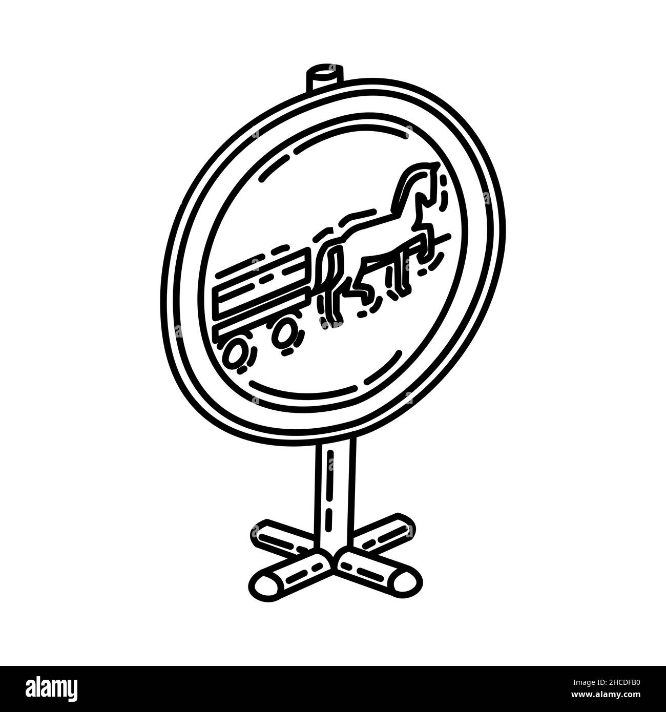 Aucun véhicule tiré à cheval faisant partie des panneaux de signalisation obligatoire et d'interdiction icône dessinée à la main définir le vecteur. Illustration de Vecteur