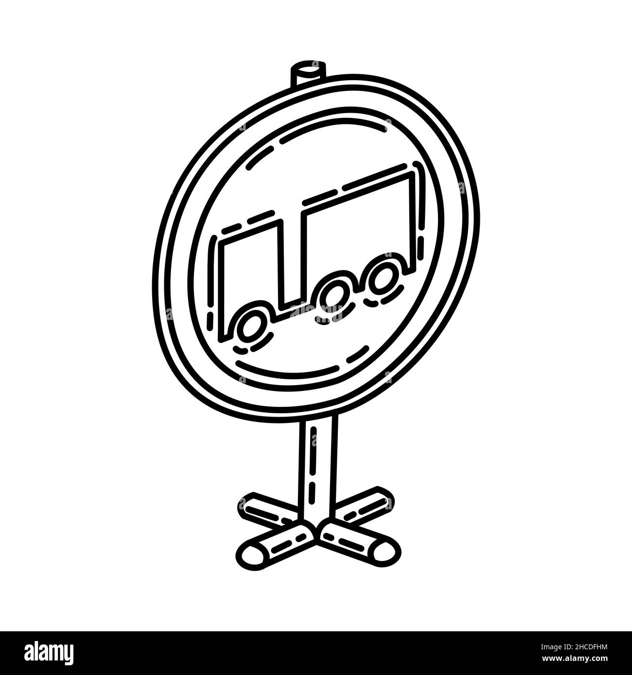 Aucun véhicule avec remorque faisant partie de la signalisation routière obligatoire et d'interdiction icône dessinée à la main définir le vecteur. Illustration de Vecteur