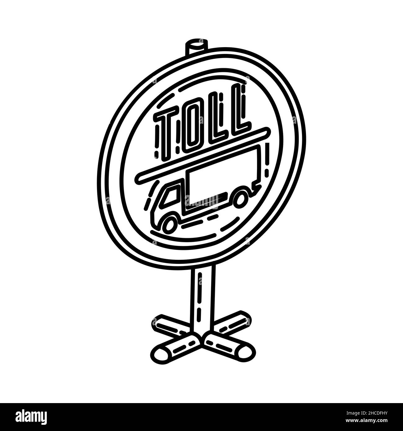 Partie à péage des panneaux de signalisation obligatoire et d'interdiction icône dessinée à la main définir le vecteur. Illustration de Vecteur