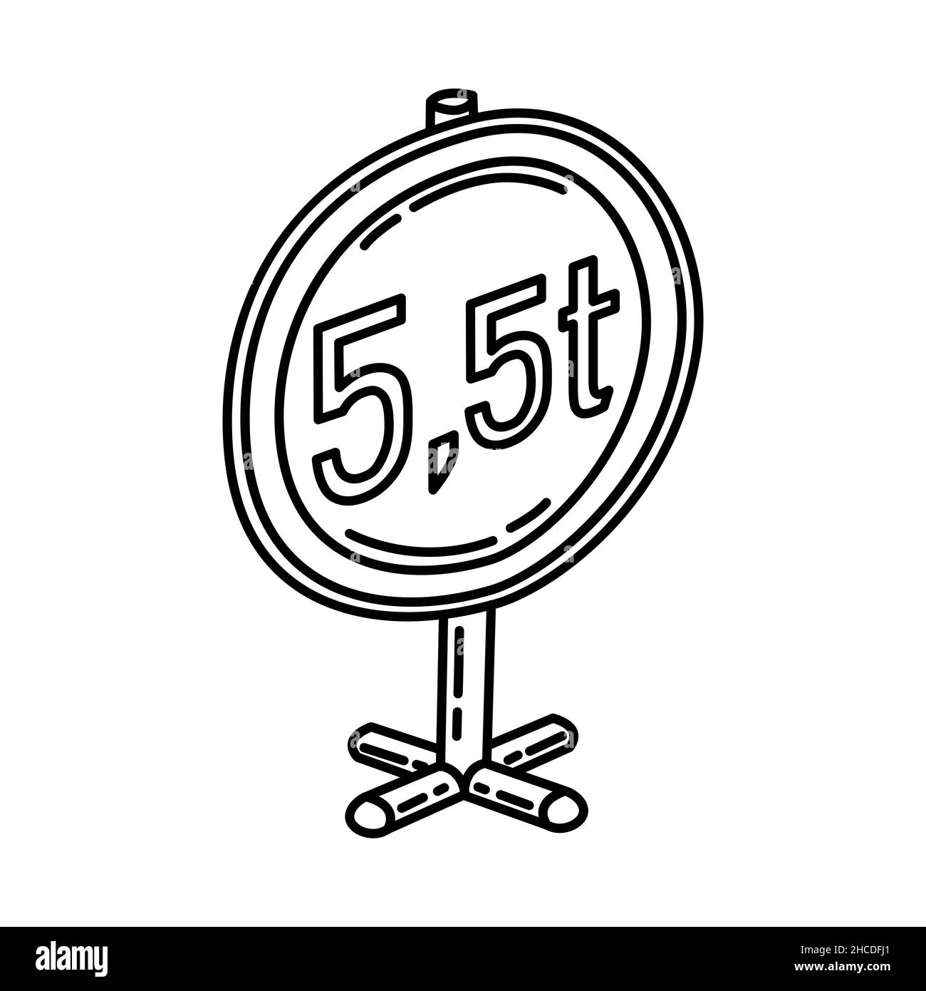 Limite de poids partie des panneaux de signalisation obligatoire et d'interdiction icône dessinée à la main définir le vecteur. Illustration de Vecteur