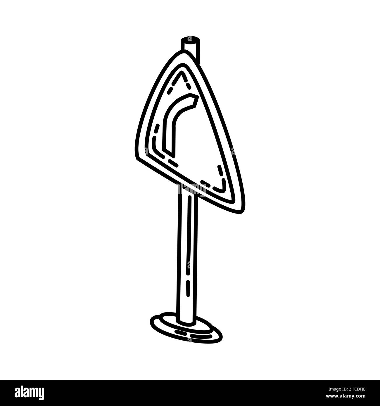 Plier vers la partie droite des panneaux de signalisation icône dessinée à la main définir le vecteur. Illustration de Vecteur