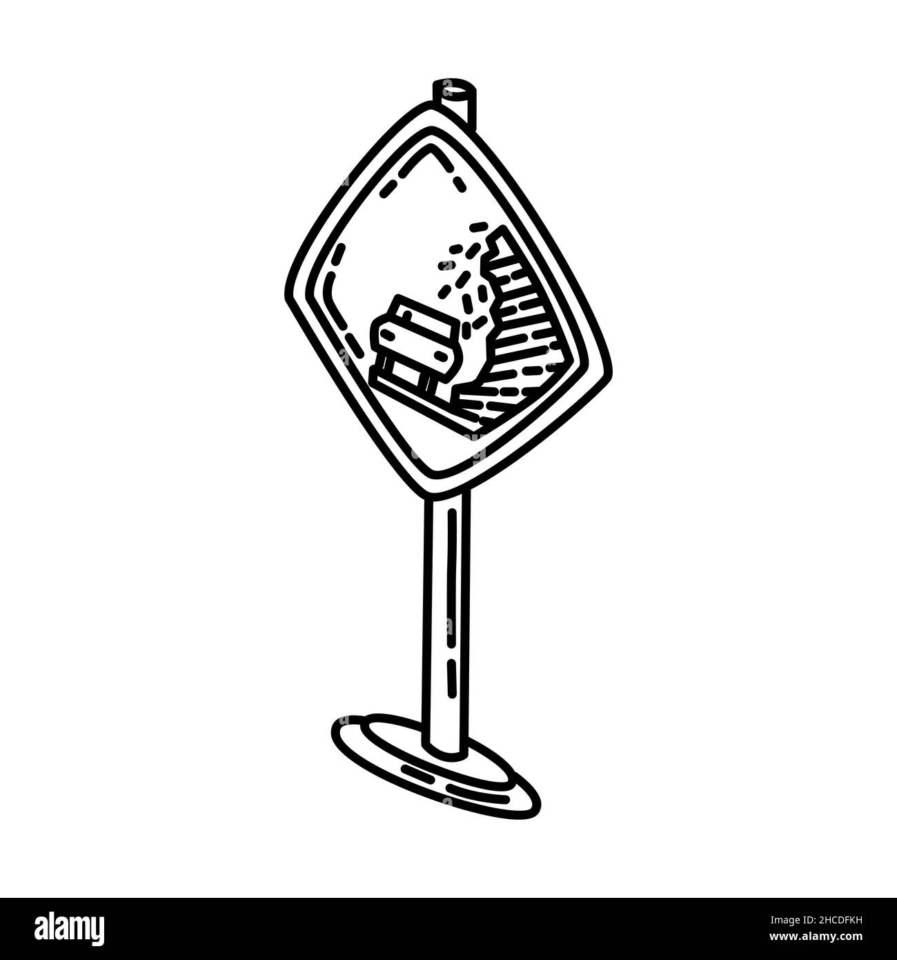 Falling Rocks partie des panneaux de signalisation icône dessinée à la main Set Vector. Illustration de Vecteur