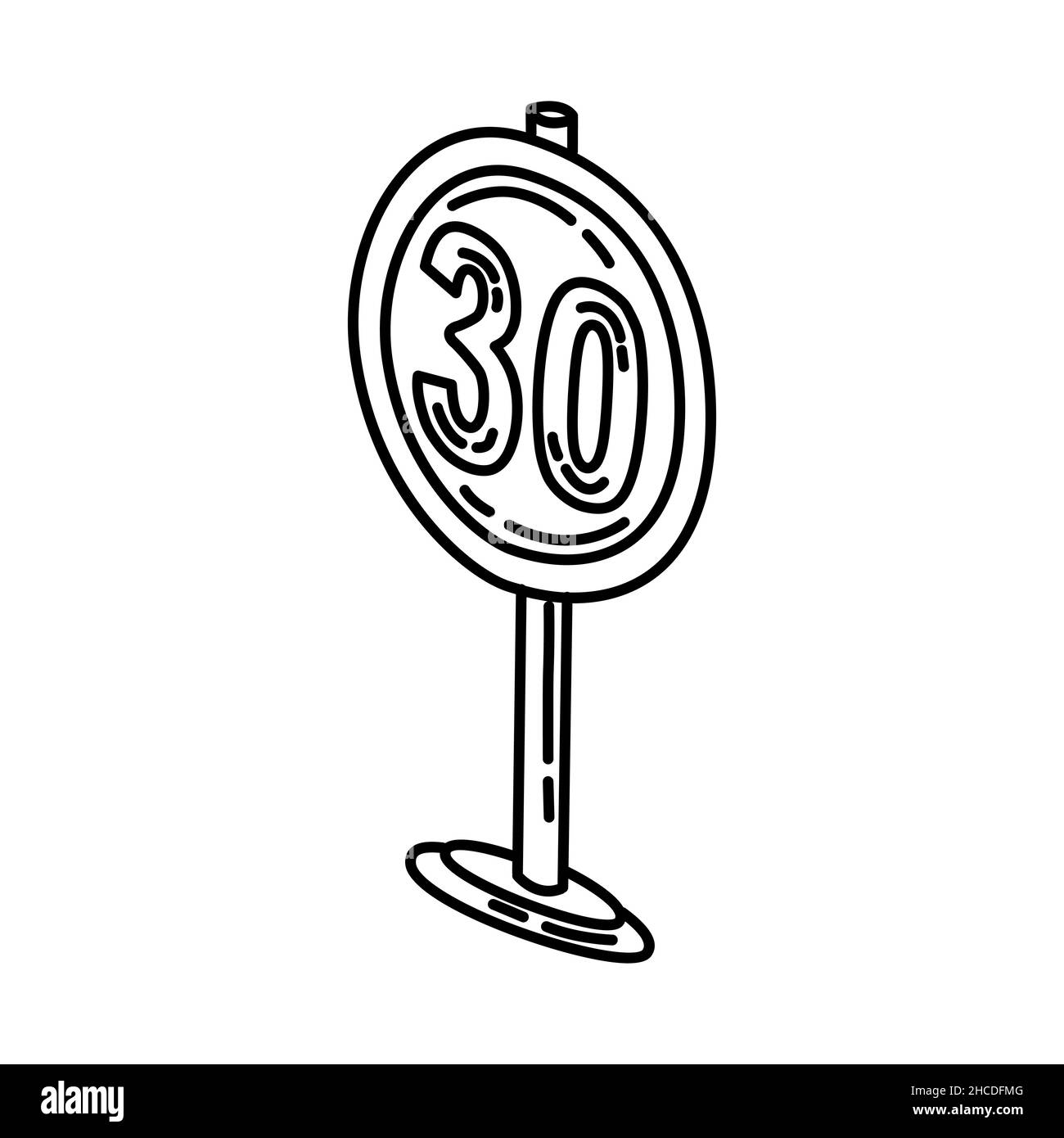 Vitesse maximale 30 km partie des panneaux de signalisation icône dessinée à la main définir le vecteur. Illustration de Vecteur